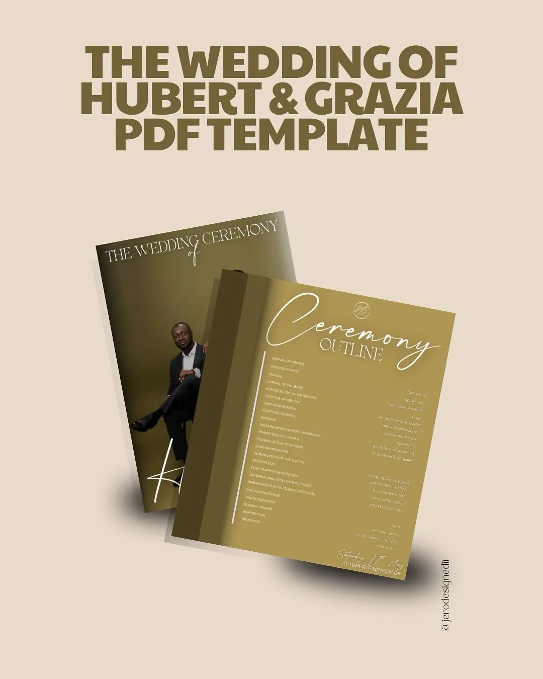 Gold PDF ceremony booklet for the wedding of Hubert and Grazia