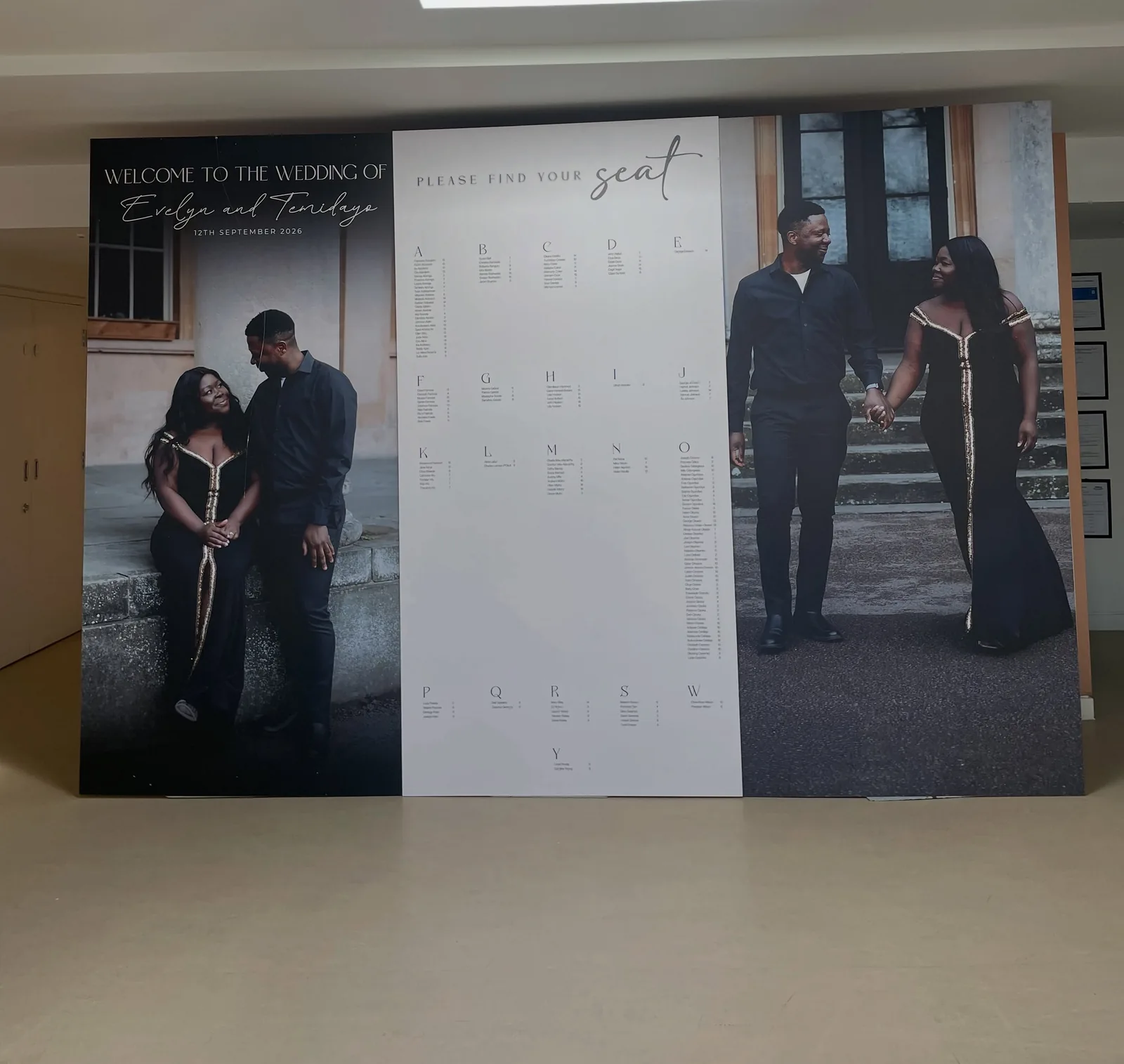 An 8ft standing board for a wedding, designed by JDI